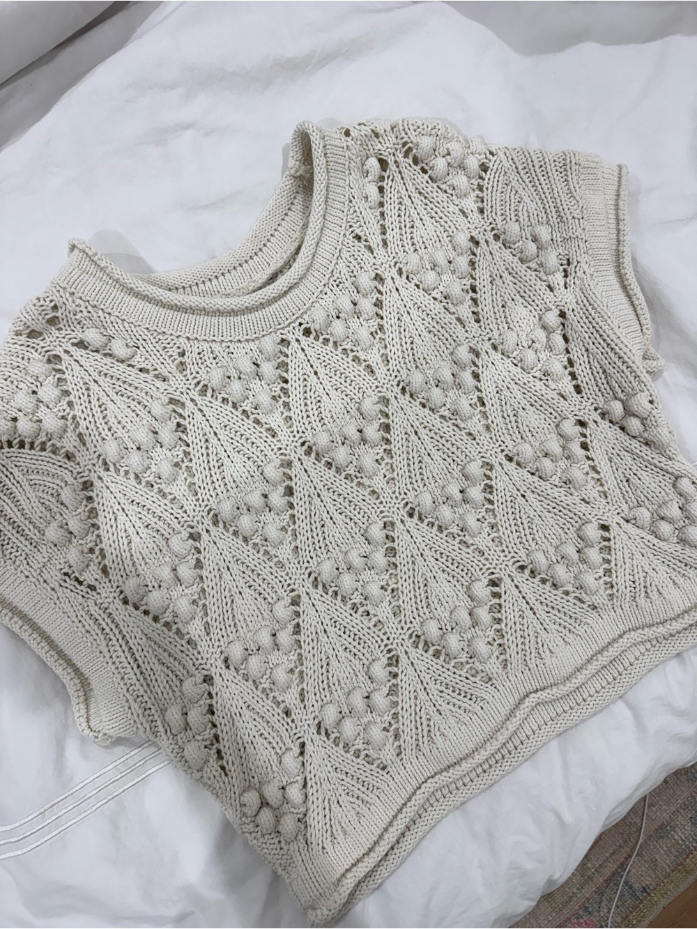 Zara Cream Textured Knit Sleeveless Top